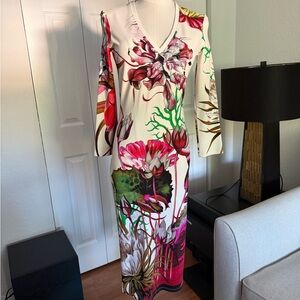 Roberto Cavalli Floral Print V-Neck Dress